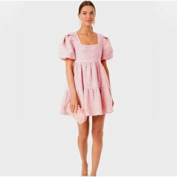 Tuckernuck Dresses & Skirts - TUCKERNUCK x HYACINTH HOUSE Nora Tweed Tiered Mini Dress Pink Sz L NWT {3M49}